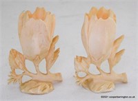 Pair of  Carved Asian Flower Sculptures/Bud Vases