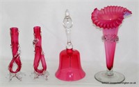 A Victorian Vaseline/Cranberry Glass Trumpet Vase