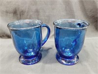 2 Big Blue Glass Mugs