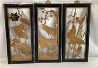 Vintage wood and copper oriental wall art