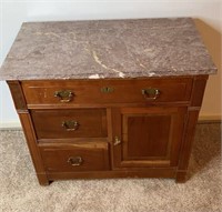 Antique marble topped wash stand 32.5” x 19” x 29"