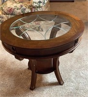 Glass topped side table 28” diameter 24” height