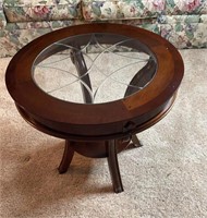 Glass topped coffee table 28” diameter 24” height