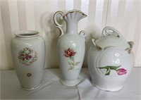 Porcelain lidded container, vase, & pitcher