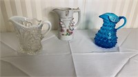 Anchor-Hocking pitcher, blue glass pitcher, &
