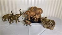 3 brass elephants, 1 popery holder elephant, &