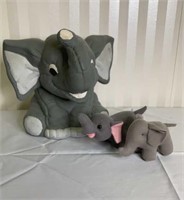 Ceramic elephant with 2 stuffed elephants