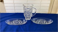 Star Burst Pitcher & Pair of Oval Relish Trays