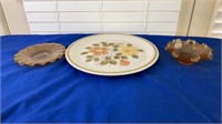 Amber ruffled plate & bowl with Wild Flower