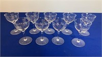 9 etched glass goblets