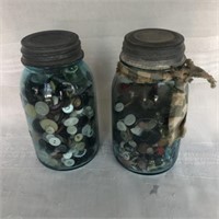 2 Mason Jars of Assorted Buttons