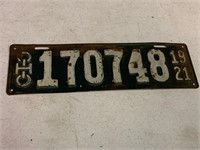 Ohio 1921 Metal License Plate, 4-3/4"x15.5"