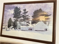 Rural Winter Farm Scene, Framed Print 39" x 27"