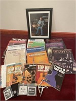 Framed Photo of Les Paul, Guitar Song Books,