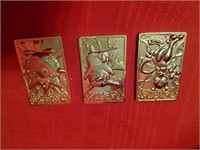 3 Pokemon Metal Bars, Gold Color, Pikachu, Togepi