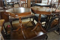 PAIR OF LEATHER TOP PIE CRUST TABLES