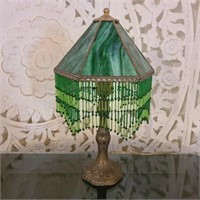 FarberGlass Green Venetian Fringed Table Lamp