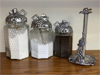 Pewter & Glass Canisters and Towel Stand