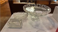 Glass Cake Stand and Dishes