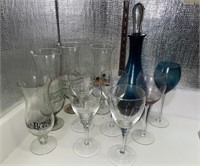 Blue Glass Decanter, Stemware, Cocktail Glasses