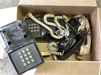 Box of Vintage Phones and Cords