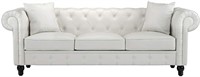Bonded Leather Scroll Arm Chesterfield Sofa, White