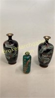 Pair Cloisonné Dragon Vases, Snuff Bottle