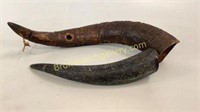 2 African Carved Animal Horns