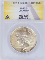 1923 Peace Dollar MS60 - Cleaned