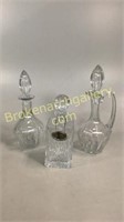 3 Liquor Decanters, Sterling Tag