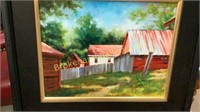 Oil on Board, Red Barn, White House