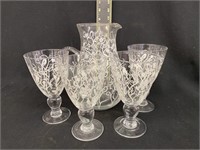 Vintage Water Pitcher and Cups, Floral Designs