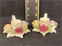 Pair of Vintage Porcelain Painted Flower Can. Hold