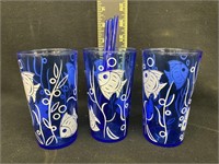 Vintage Hazel Atlas? Cobalt White Fish Glasses