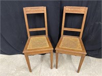 Pair of Oak, Woven Bottom Chairs