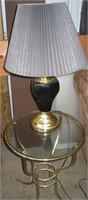 Glass/ Brass Side Table & Pair of Blk Lamps