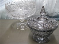 Cut Glass Compote & Smoked Glass Candy Dish