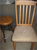 MCM Stool & New Wooden Chair w/ Padded Seat