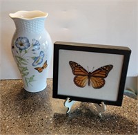 Monarch butterfly vase & framed mount 5" x 6"