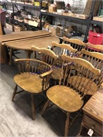 48" ROUND TABLE W/ 6 CHAIRS, 2 LEAVES 11.5"W EACH