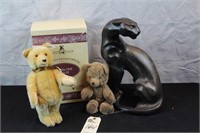 Panther Figurine and Steiff Club Bears