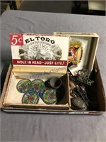 CIGAR BOXES, TOY TIN PLATES, MATCH HOLDER, TRIVETS