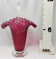 Cranberry Art Glass Ruffled Basket