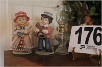 Boy & Girl Figures & Small Oil Lamp (R3)