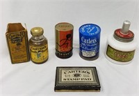 (4) Vintage Carter`s Ink Bottles & Stamp Pad