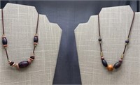 2 Beaded Wood Choker Necklaces