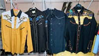 4 Western Shirts, Pearl Snaps, Embroidered, size