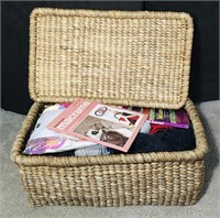 Wicker basket full of yarn. 25x15x11 inch.
