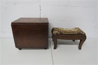 Wooden Storage Chest & Needlepoint Footstool