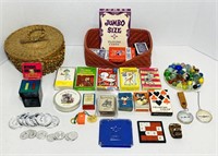 Vintage Cards, Marbles, Games, Baskets, etc